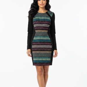 H&M Divided Black Geometric Print Bodycon Long Sleeve Sheath Dress Size 6